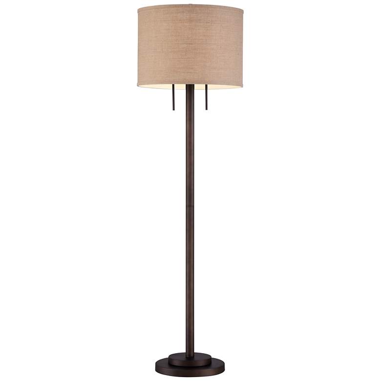Image 6 Possini Euro Garth 63 1/2" Pull Chain Bronze and Burlap Floor Lamp more views