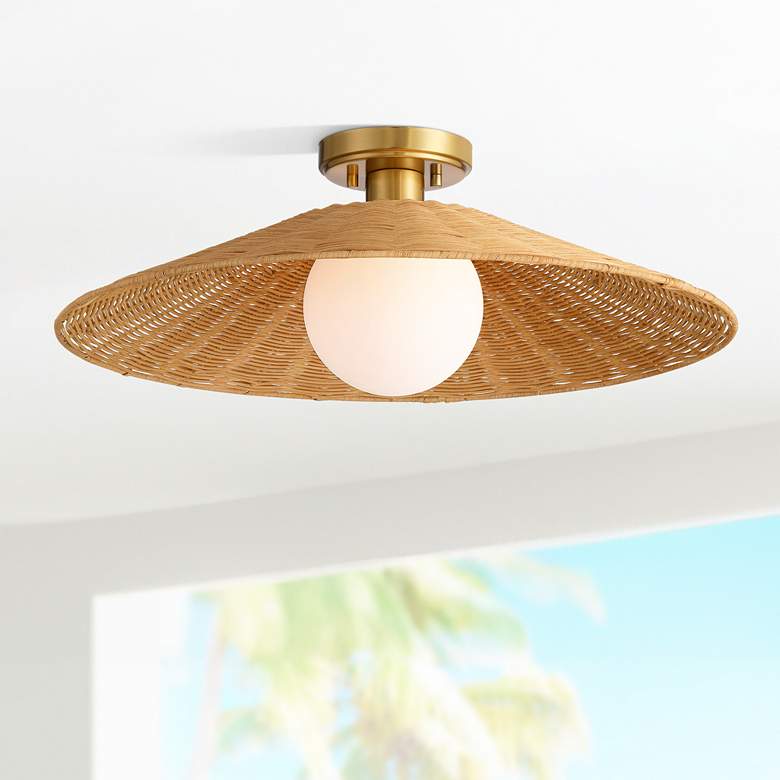 Image 1 Possini Euro Gavin 22 3/4" Wide Brass and Rattan Ceiling Light