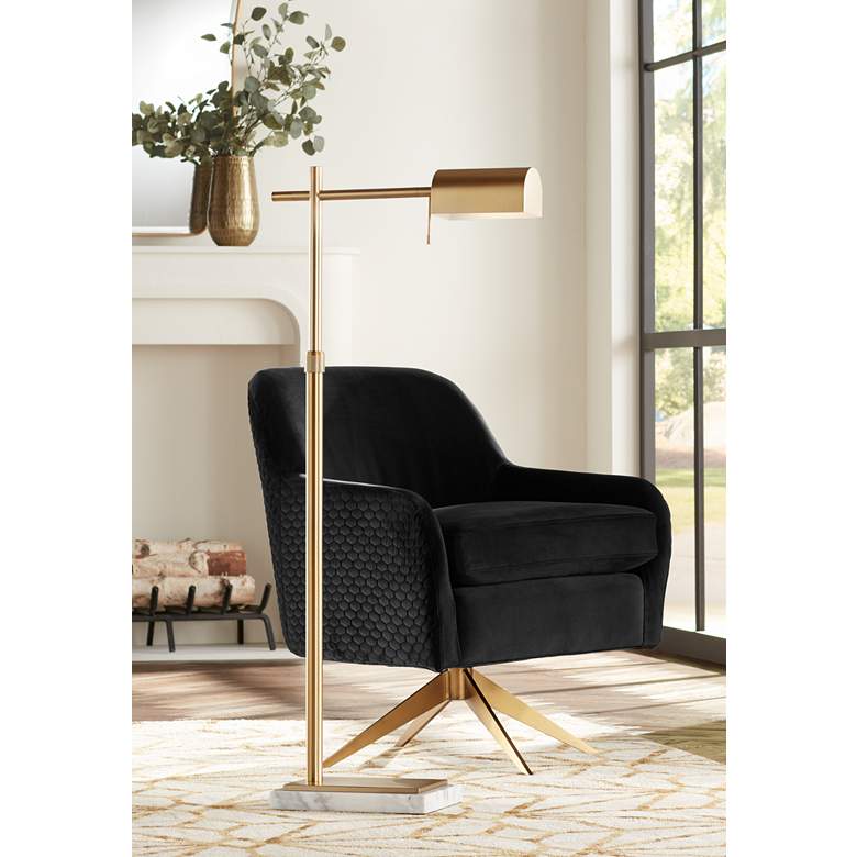 Image 1 Possini Euro Gazette Adjustable Height Marble and Gold Pharmacy Floor Lamp