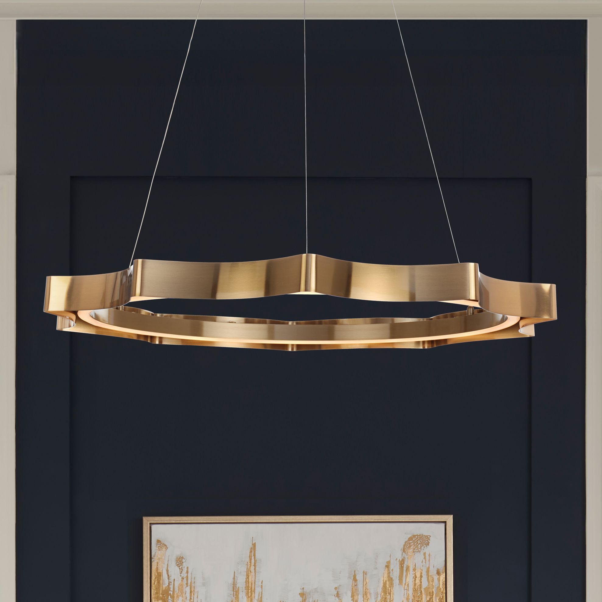 Watch A Video About the Possini Euro Gearworks Brass LED Ring Pendant Light