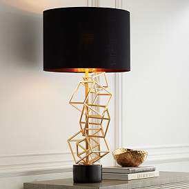 Image2 of Possini Euro Geometric Cubes 30" Black and Gold Modern Table Lamp