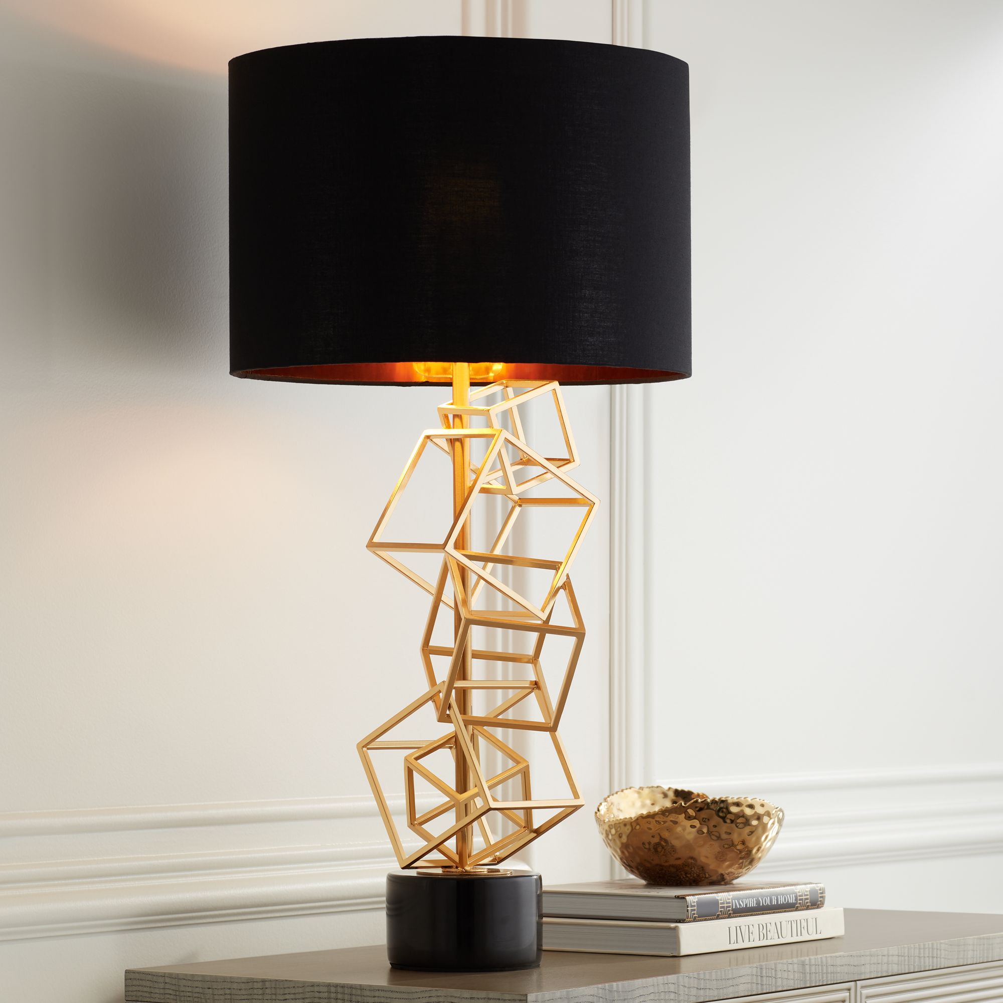 black geometric bedside lamp