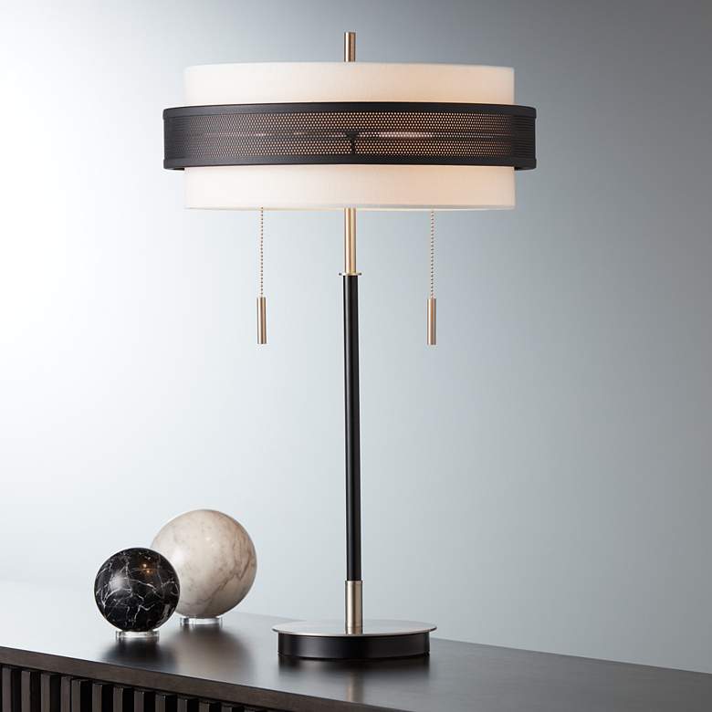Image 1 Possini Euro Geordi Black and Chrome Pull Chain Modern Table Lamp