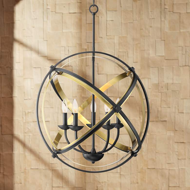 Image 1 Possini Euro Gideon 24" Wide Black and Brass 5-Light Pendant