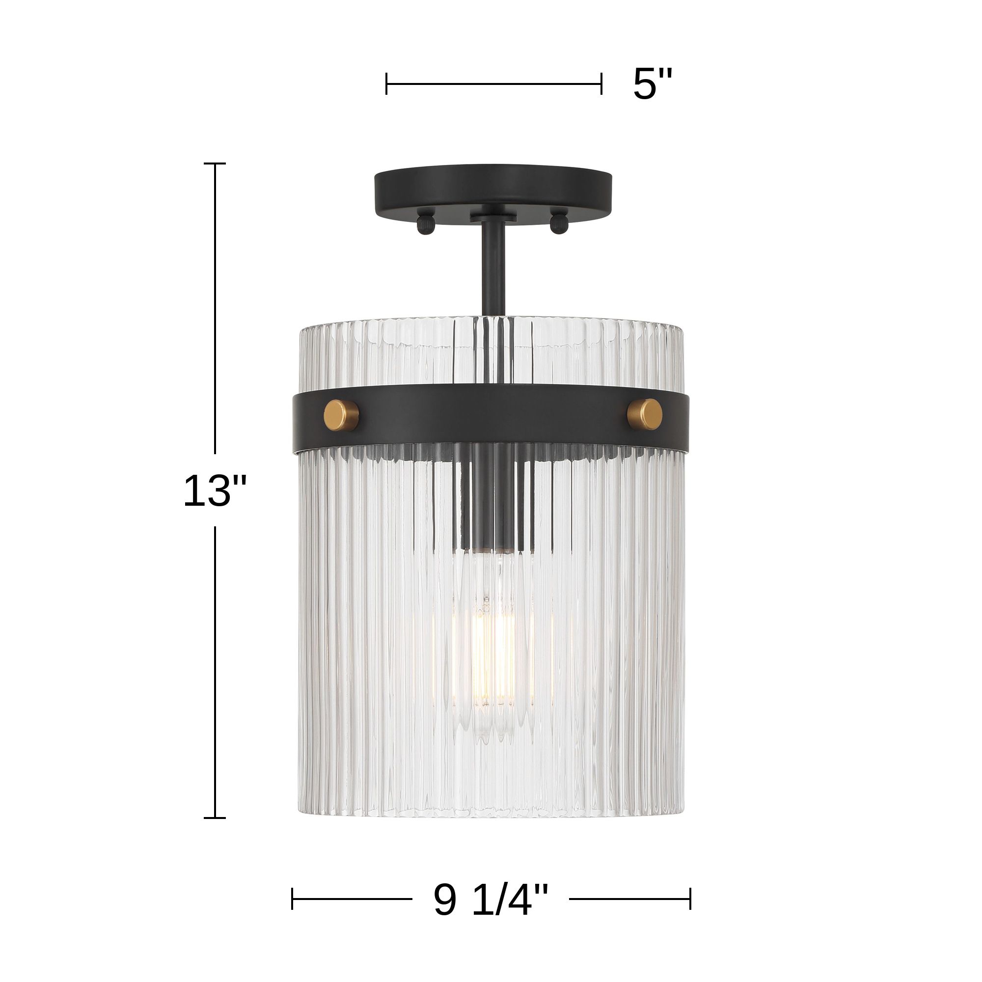 Possini Euro Gillian 9 1/4"W Matte Black Ribbed Glass Ceiling Light