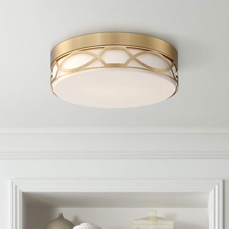 Image 1 Possini Euro Giltner 11 1/4 inch Satin Brass Modern Luxe Ceiling Light