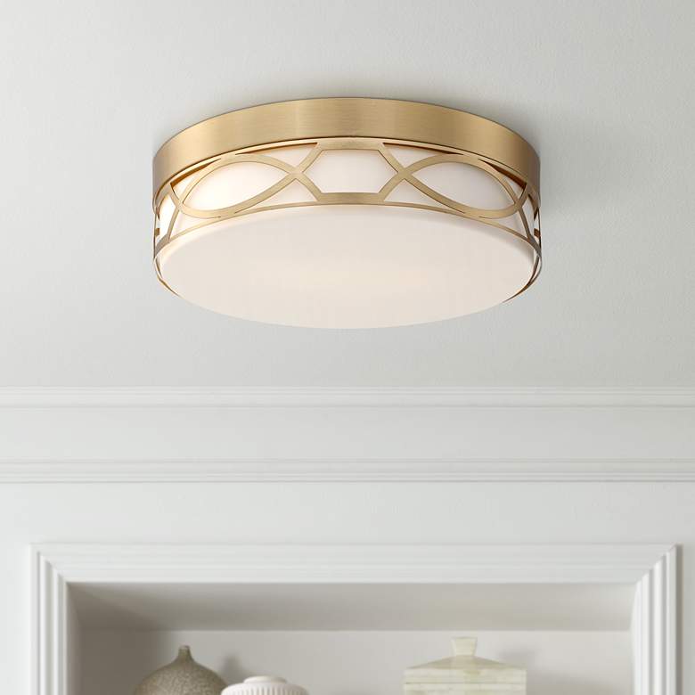 Image 1 Possini Euro Giltner 11 1/4" Satin Brass Modern Luxe Ceiling Light