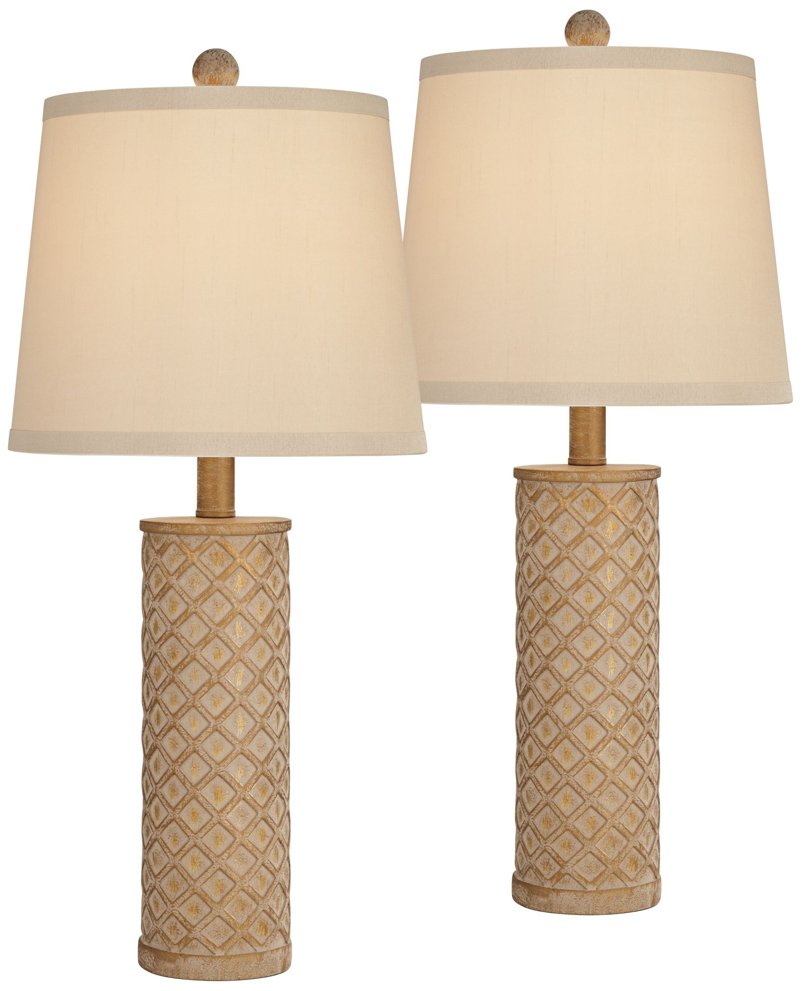 Image 2 Possini Euro Gisele 24" Gold Wash Lattice Column Table Lamps Set of 2