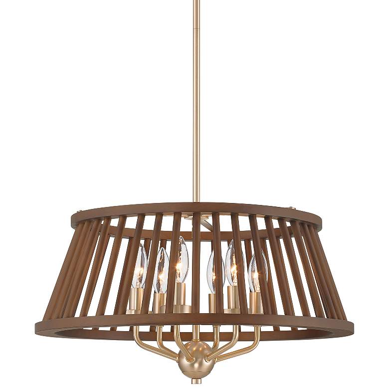 Image 2 Possini Euro Givens 19 3/4" Wide Satin Bronze and Wood 6-Light Pendant