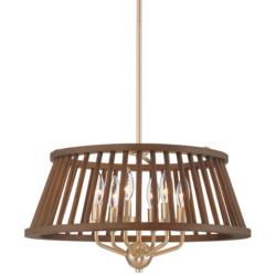 Possini Euro Givens 19 3/4" Wide Satin Bronze and Wood 6-Light Pendant