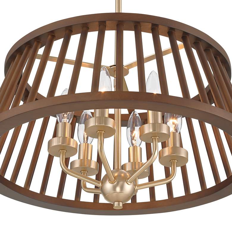 Image 3 Possini Euro Givens 19 3/4" Wide Satin Bronze and Wood 6-Light Pendant more views