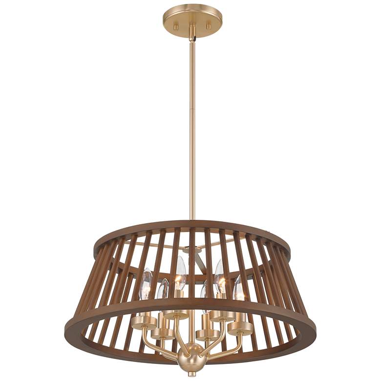 Image 7 Possini Euro Givens 19 3/4" Wide Satin Bronze and Wood 6-Light Pendant more views