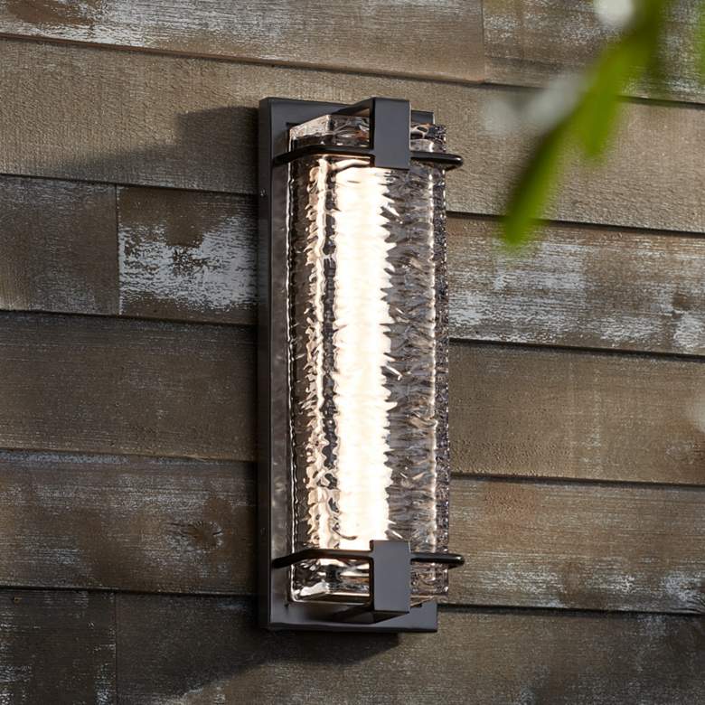 Image 1 Possini Euro Glacier 15 3/4" High Matte Black LED Outdoor Wall Light