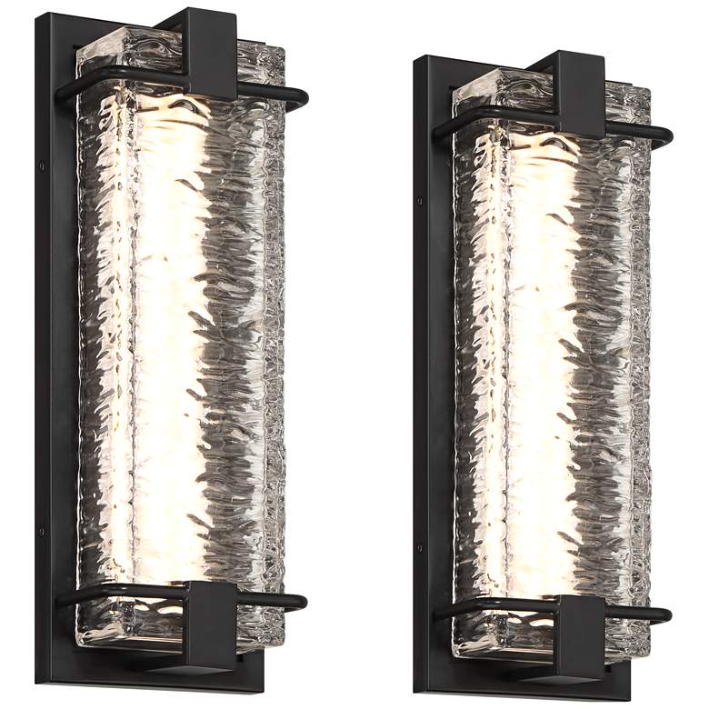 Image 1 Possini Euro Glacier 15 3/4"H Black LED Outdoor Wall Light Set of 2