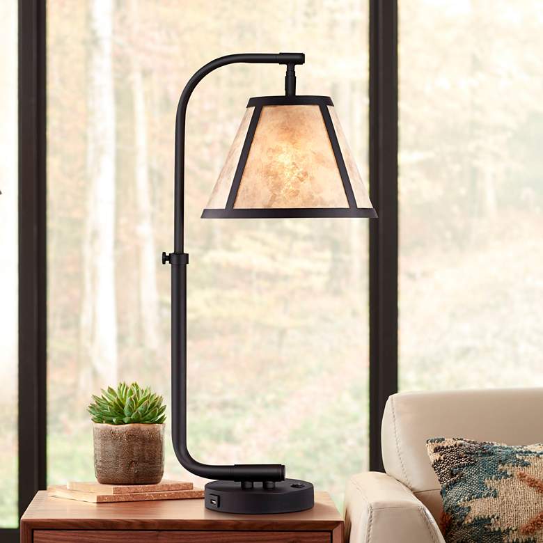 Image 1 Possini Euro Glasgow 29" High Black and Mica Downbridge Table Lamp