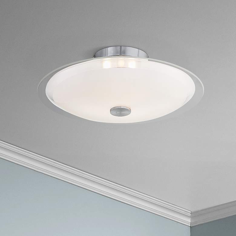 Image 1 Possini Euro Glass Disk 15" Wide Modern Round Ceiling Light