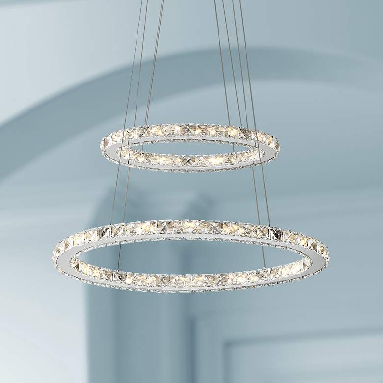 Image 1 Possini Euro Glenna 23 3/4 inch Modern Chrome 2-Ring LED Pendant Light