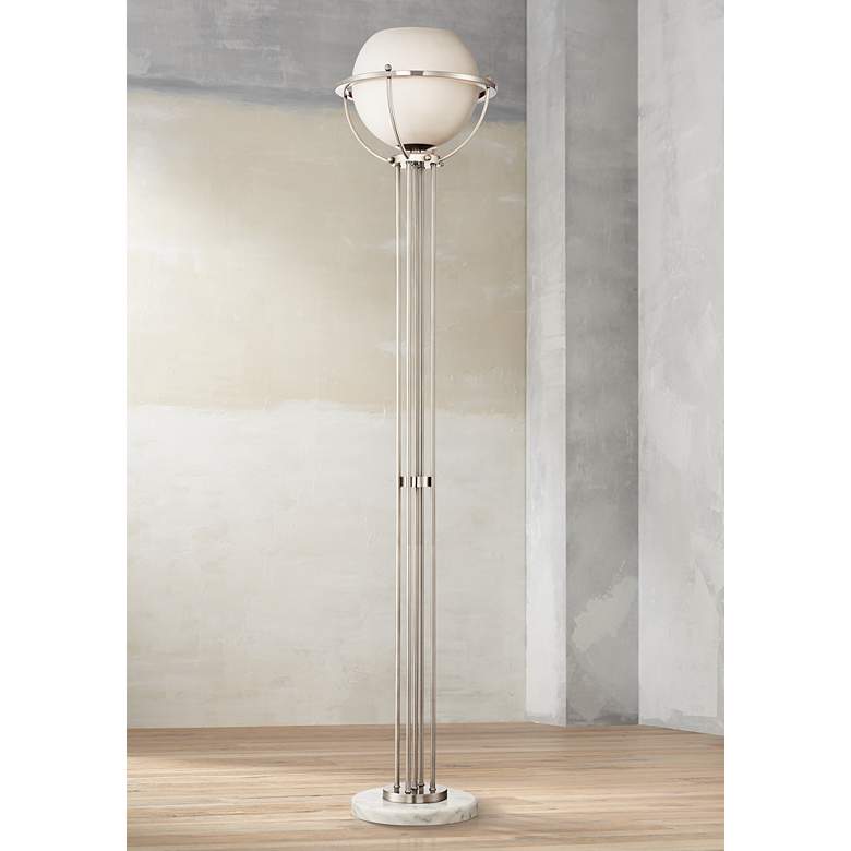 Image 1 Possini Euro Globe 72 inchH Brushed Nickel Torchiere Floor Lamp