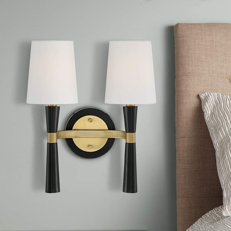 Image 1 Possini Euro Gold - Black 14 1/2 inch High Two Shade Wall Sconce