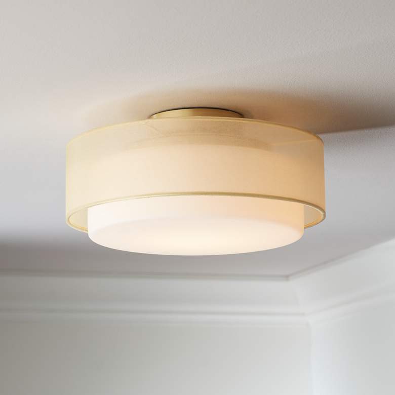 Image 1 Possini Euro Gold Dual Shade 12 1/2" Wide Modern Drum Ceiling Light