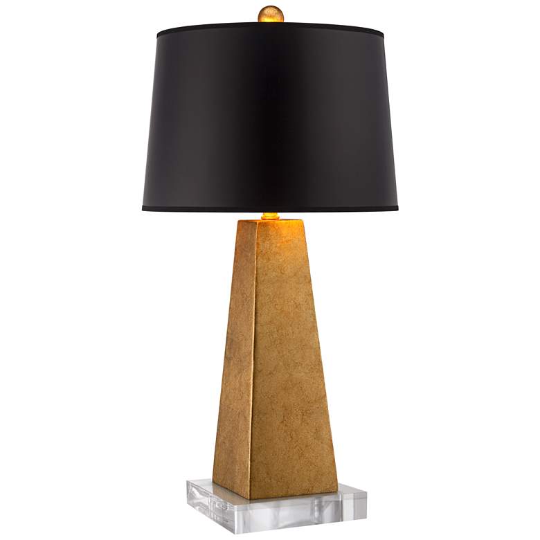 Image 1 Possini Euro Gold Leaf Obelisk Table Lamp With 8" Wide Square Riser