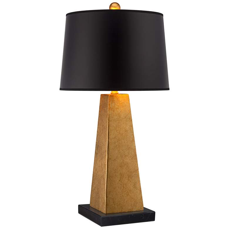 Image 1 Possini Euro Gold Leaf Obelisk Table Lamp with Square Black Marble Riser