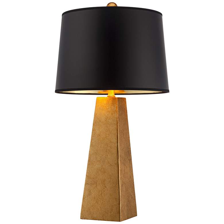Image 6 Possini Euro Gold Leaf Obelisk Table Lamp with Square Black Marble Riser more views
