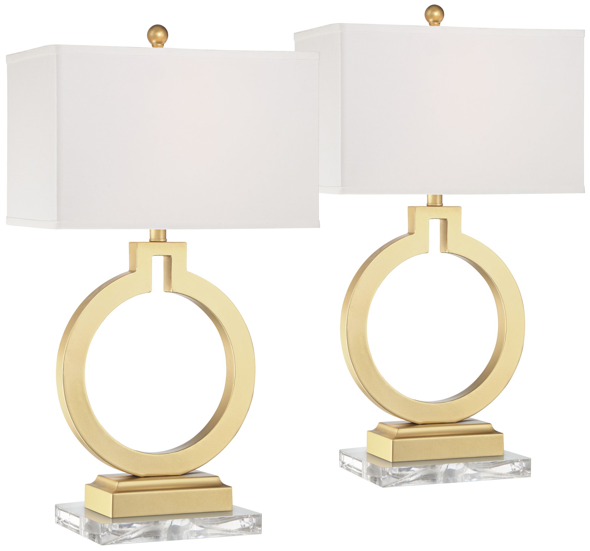 Possini Euro Gold Ring USB Table Lamps Set of 2 with Clear Acrylic Risers