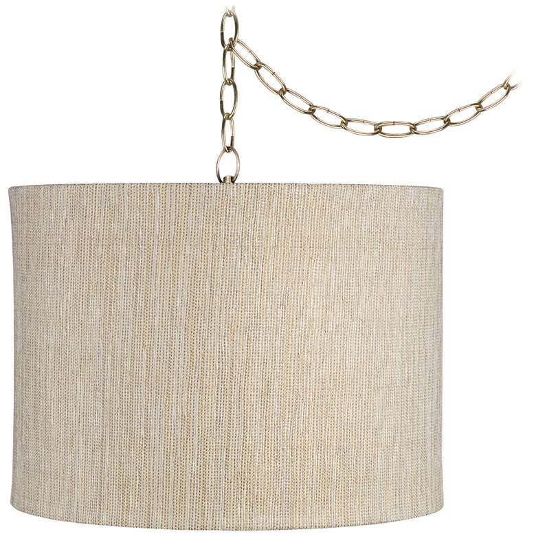 Image 1 Possini Euro Gold Silver Shade 15 inch Wide Brass Plug-In Swag Chandelier