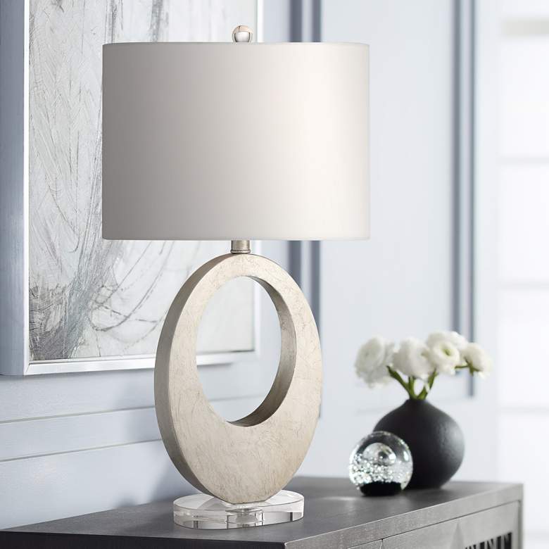 Image 1 Possini Euro Gorden Oval Metal Table Lamp