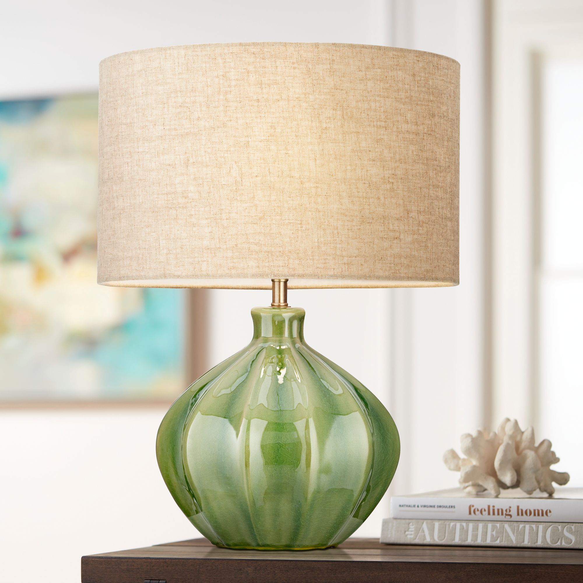 Possini Euro Gordy 20 1/2" Green Ceramic Accent Table Lamps Set of 2