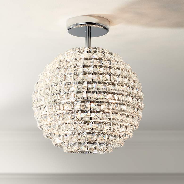 Image 1 Possini Euro Gorgo 12" Wide Chrome Crystal LED Ceiling Light