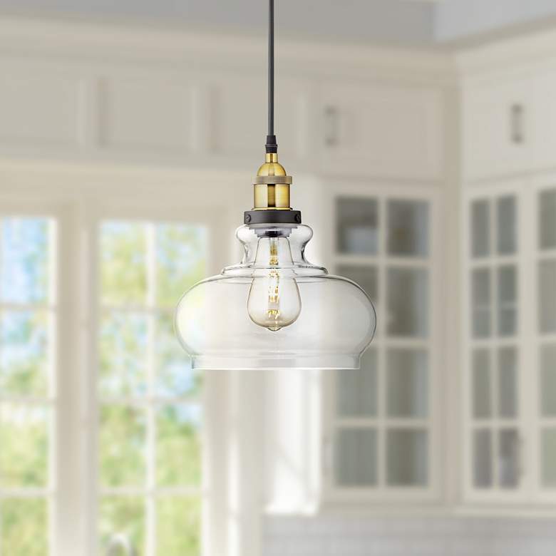 Image 1 Possini Euro Gorton 9 1/2" Wide Black LED Mini Pendant