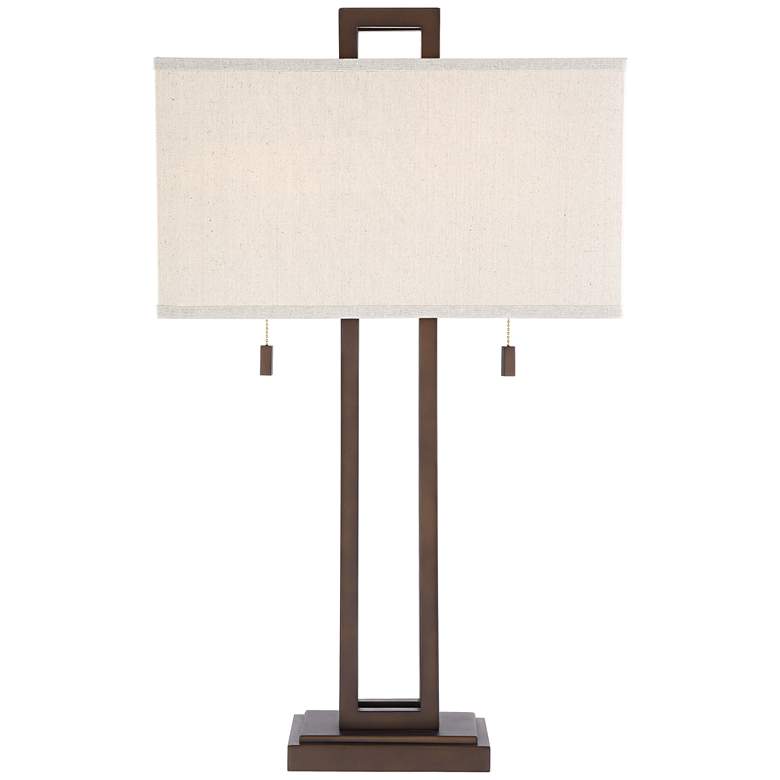 Image 7 Possini Euro Gossard 30 inch Double Rectangle Pull Chain Bronze Table Lamp more views