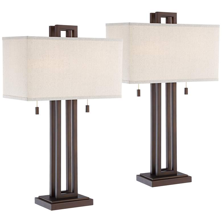 Image 2 Possini Euro Gossard 30" High Open Bronze Table Lamps Set of 2