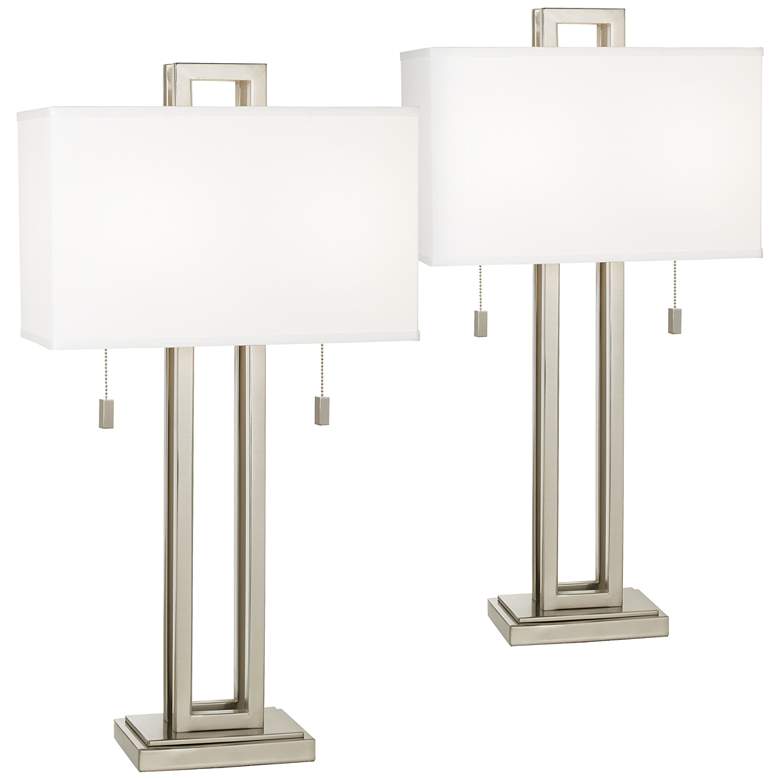Image 1 Possini Euro Gossard 30" Rectangle Brushed Nickel Table Lamps Set of 2