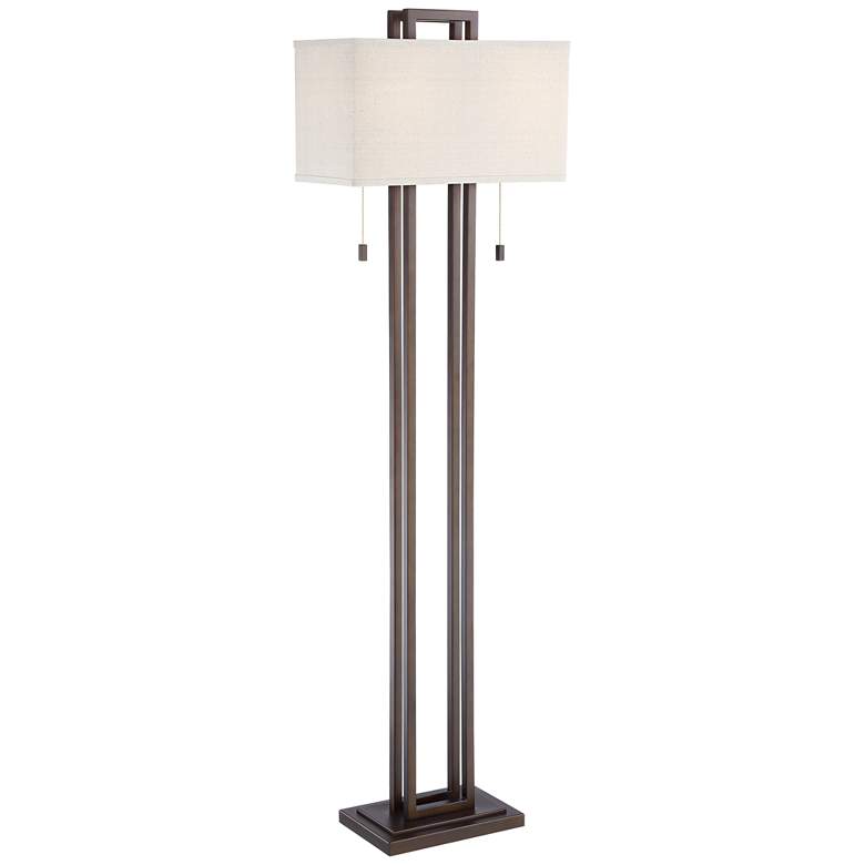 Image 2 Possini Euro Gossard 62" Pull Chain Linen Shade Bronze Floor Lamp