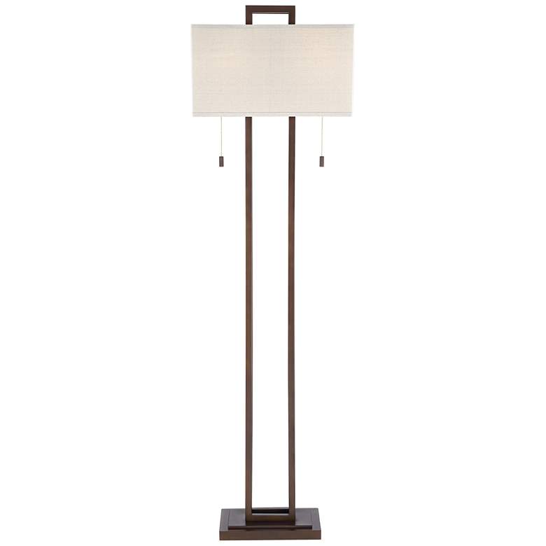 Image 7 Possini Euro Gossard 62" Pull Chain Linen Shade Bronze Floor Lamp more views