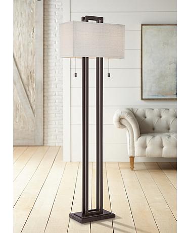 Possini Euro Gossard 62" Pull Chain Linen Shade Bronze Floor Lamp