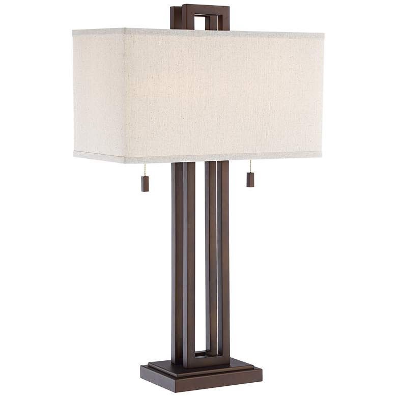 Image 2 Possini Euro Gossard Double Rectangle Bronze Lamp with USB Dimmer Cord