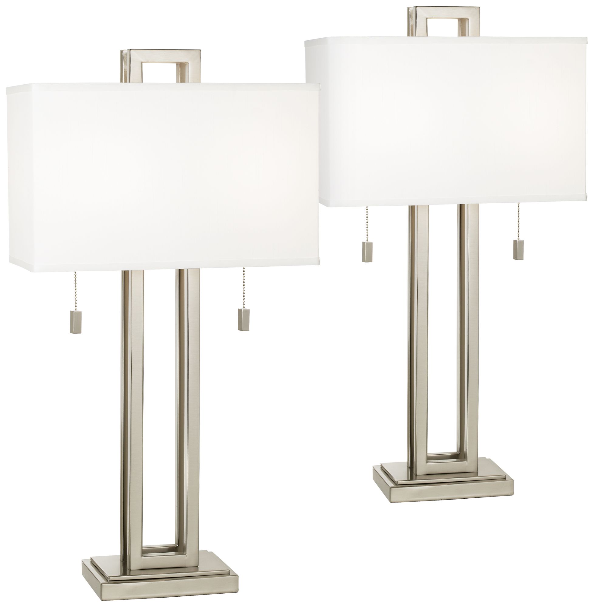 Possini Euro Gossard Rectangle Brushed Nickel Metal Table Lamps Set of