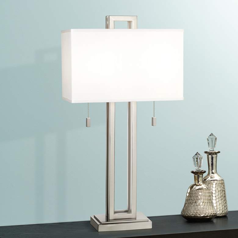 Image 7 Possini Euro Gossard Rectangle Brushed Nickel Metal Table Lamps Set of 2 more views