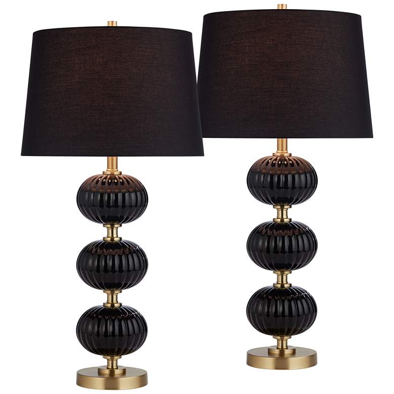 Image 2 Possini Euro Grace 30" High Black Glass Table Lamp Set of 2