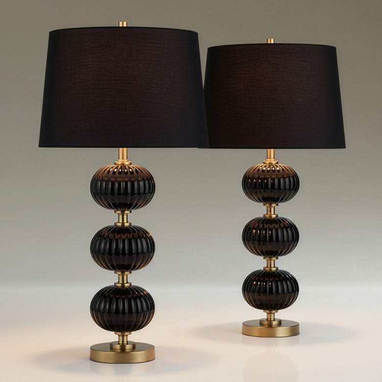 Image 1 Possini Euro Grace 30" High Black Glass Table Lamp Set of 2