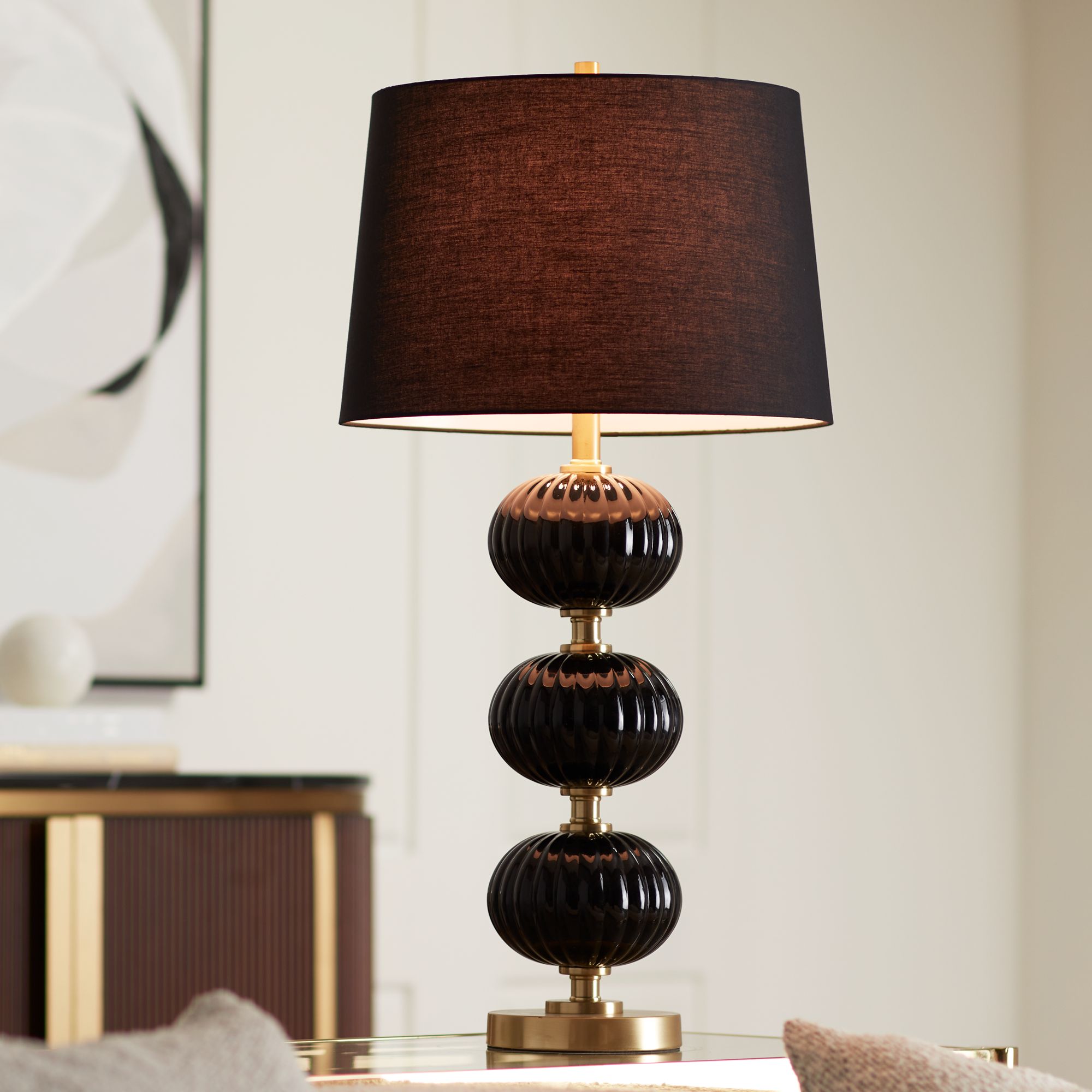 Watch A Video About the Possini Euro Grace Black Glass Table Lamp