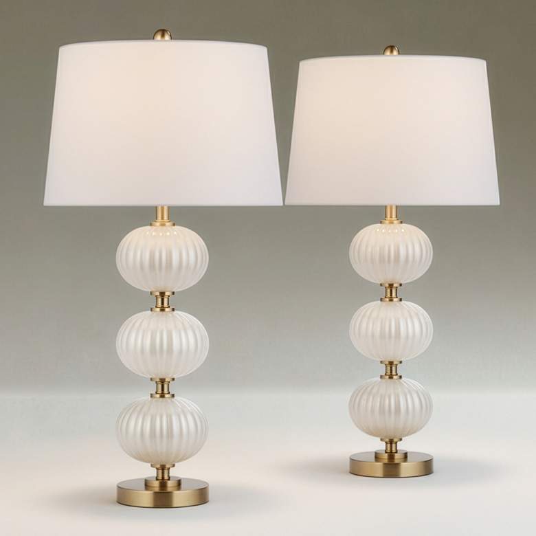 Image 1 Possini Euro Grace 30" High Pearl White Glass Table Lamp Set of 2