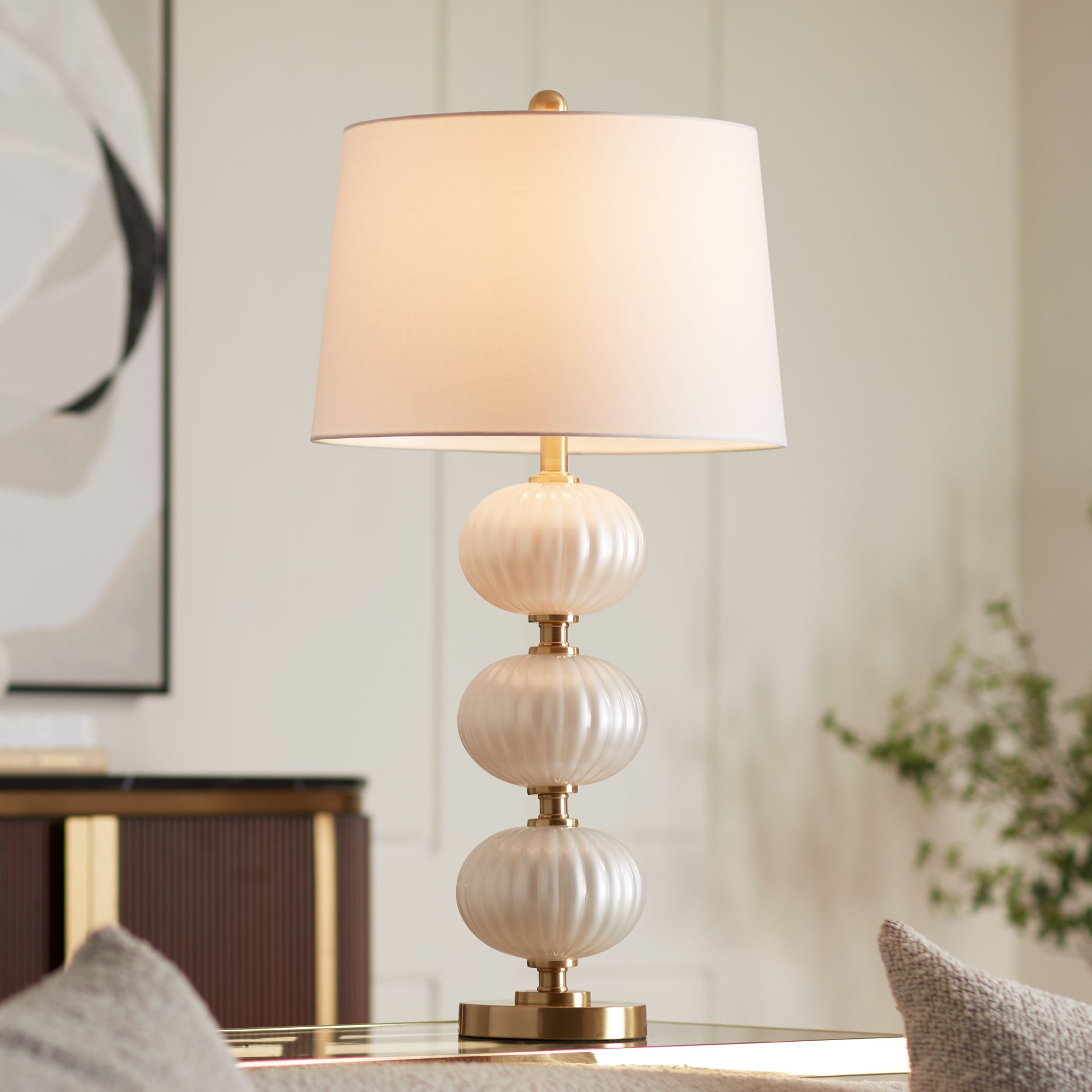 Watch A Video About the Possini Euro Grace Pearl White Glass Table Lamp