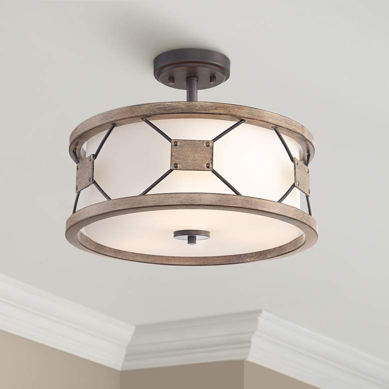Image 1 Possini Euro Gracemont 16" Wide Wood Grain Ceiling Light