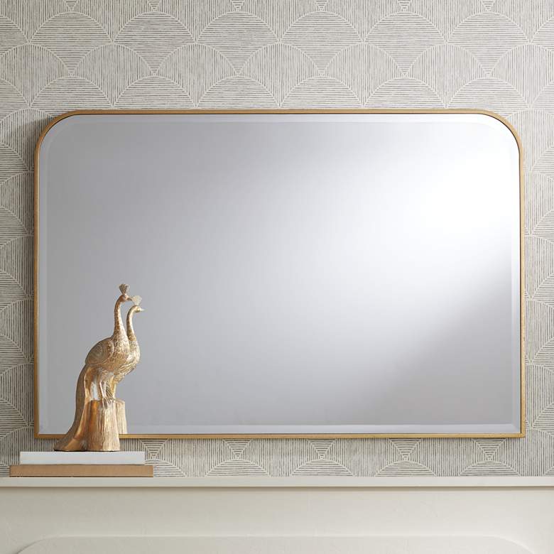 Image 1 Possini Euro Graffen 40 inch x 27 inch Gold Leaf Rectangular Wall Mirror