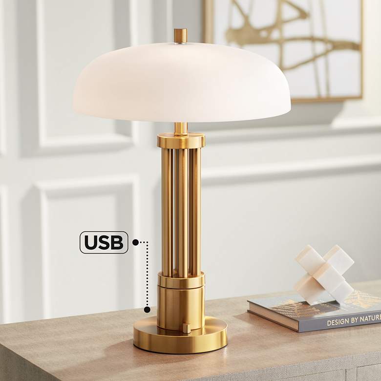 Possini Euro Granview 23&quot; Brass and Dome Glass Dual USB Lamp